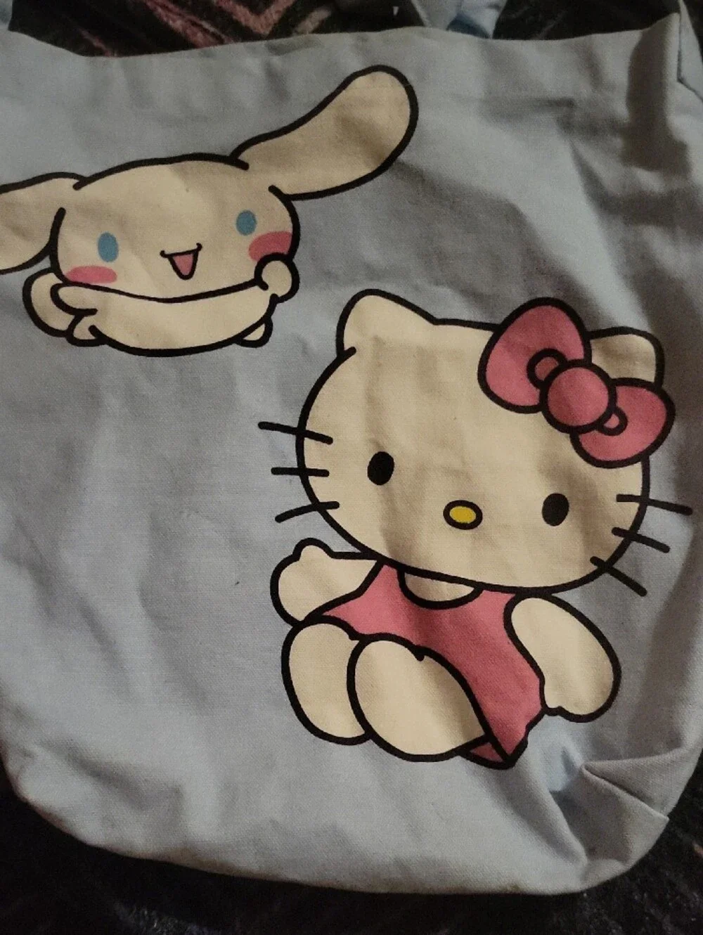 Sanrio Light Blue Hello Kitty & Cinnamoroll Canvas Tote with Pink Accents